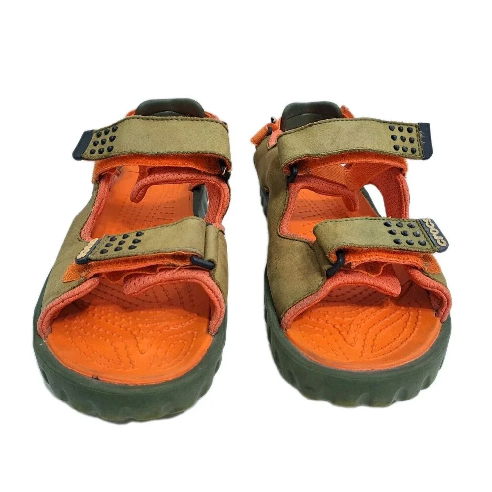 Crocs Tikali Mens 12 Suede Slip On Adjustable Sandals Trail Orange Green Straps